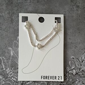 Forever 21 Silvertone & Crystal Floral Anklet